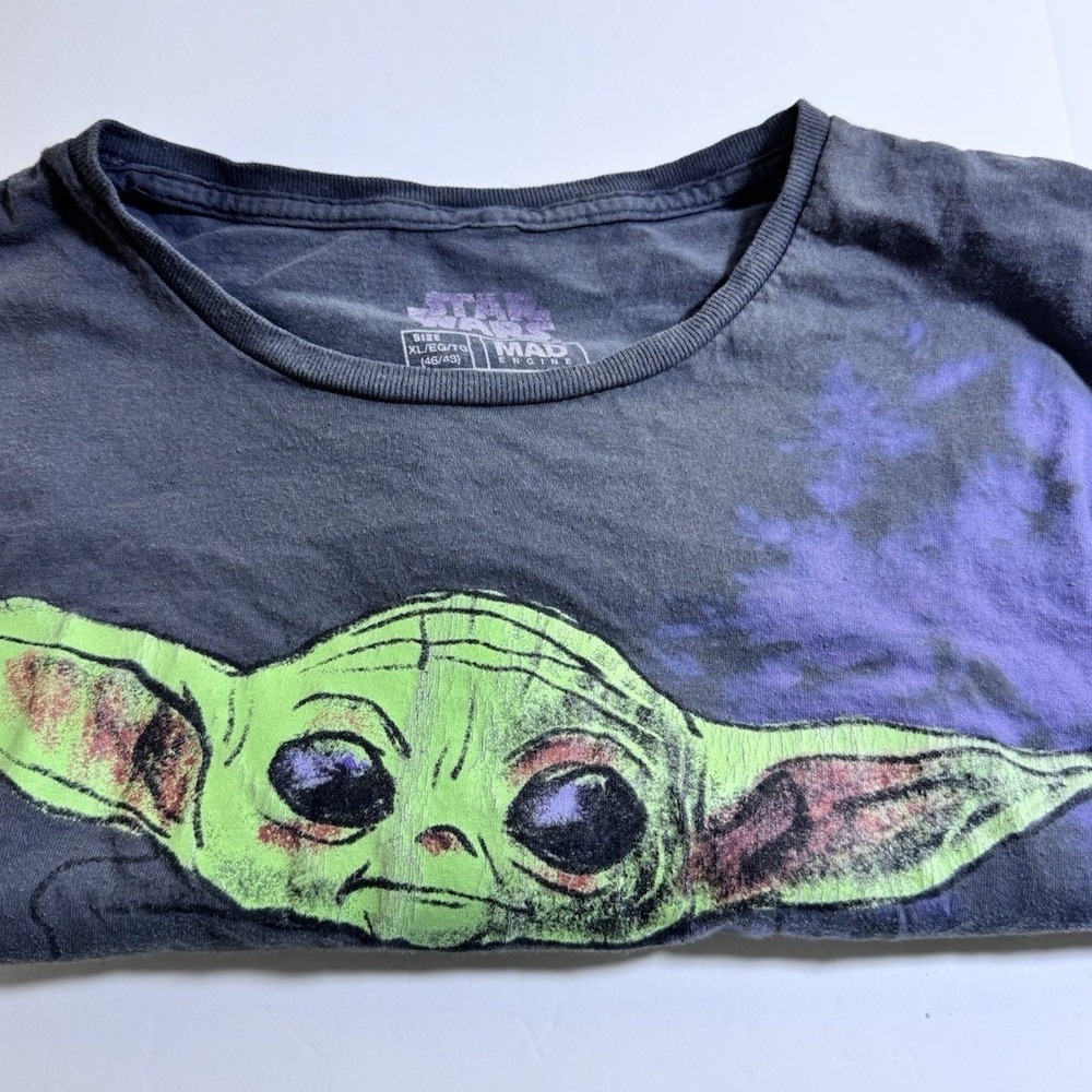 star wars t-shirt mens xl grogu baby yoda tie dye charcoal gray mad engine